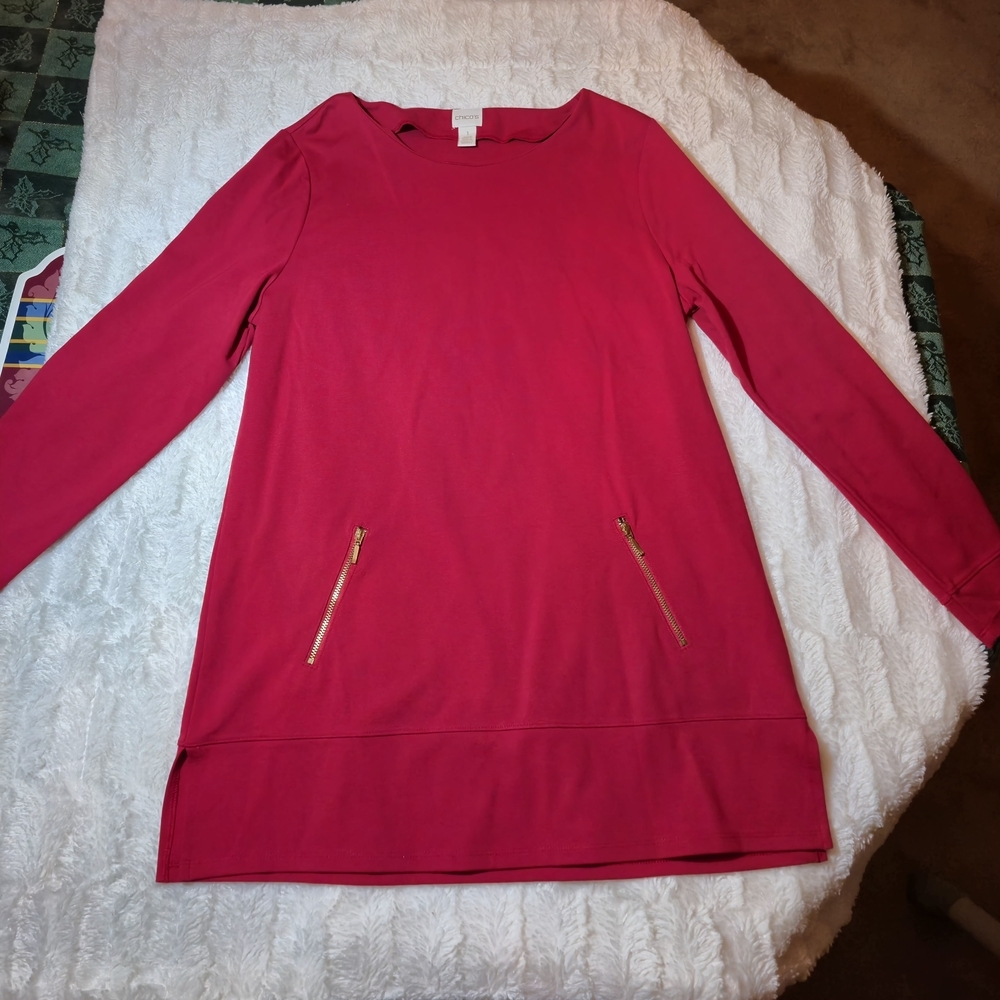 Chico's‎ Pink Tunic with Gold Zipper Accents
